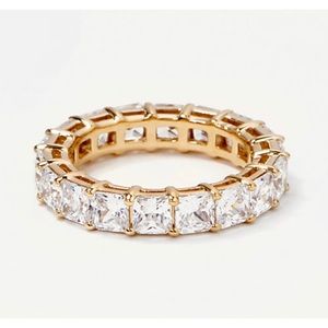 Diamonique Yellow Gold Plated Emerald Eternity Band Ring Size 9